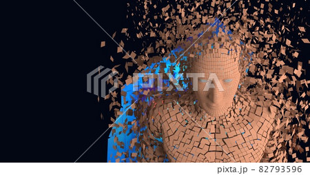 Composition of exploding human bust formed with...のイラスト素材 [82793596 ...