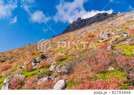 （栃木県）那須岳　登山道の紅葉と茶臼岳山頂 82793898