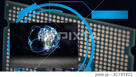 Composition of data processing and globe of connections over computer processor Composition of data processing and globe of connections over computer processor 82793921