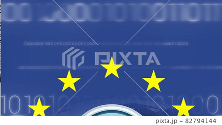 Composition of binary numbers and yellow stars on blue background 82794144