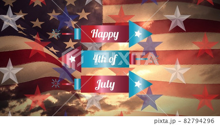 Composition of happy 4th of july text and stars and stripes of american flag 82794296