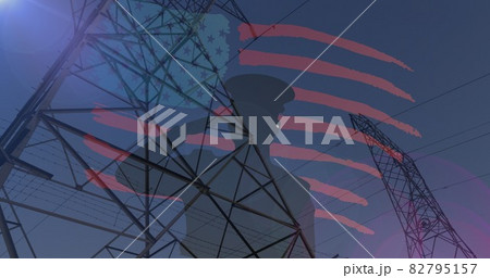 Composition of male soldier silhouette saluting over american flag Composition of male soldier silhouette saluting over american flag 82795157
