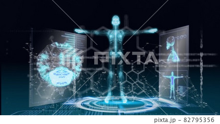 Compostion of network of connections over virtual screen with medical icons 82795356