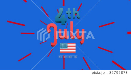 Composition of 4th of july text with american flag colours on blue background 82795873