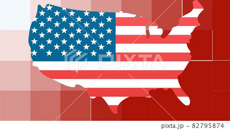 Composition of map of usa with american flag on pixelated background 82795874