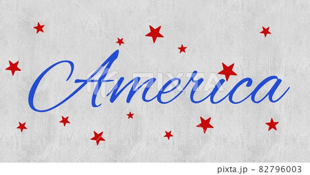 Digitally generated image of america text against multiple red stars on grey background 82796003