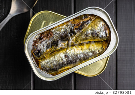 Canned sardines. Sea fish in tin can. Canned sardines. Sea fish in tin can. 82798081