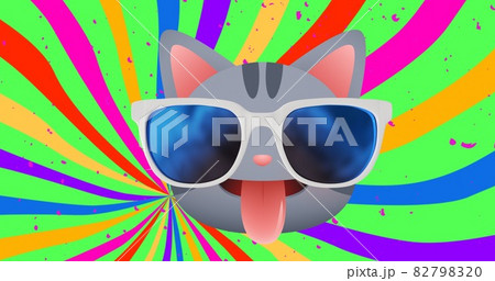 Composition of cat in glasses over vibrant stripes in background 82798320