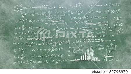 Composition of mathematical equations over green chalkboard 82798979