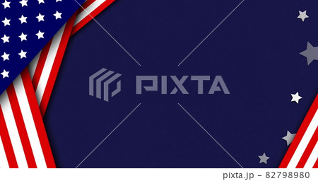 Image of white stars flickering and American flag surround moving on blue background. 82798980