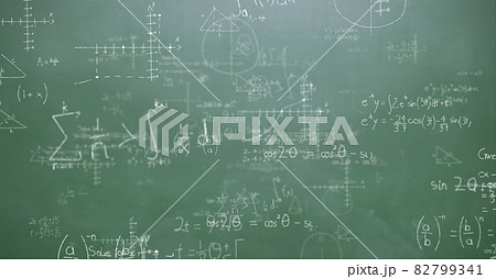 Composition of mathematical equations over green chalkboard 82799341