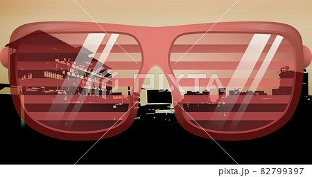 Composition of glasses in city on red background 82799397