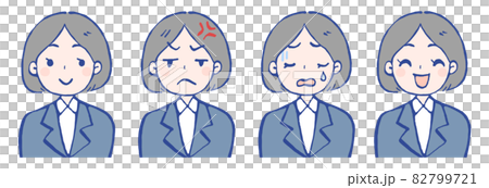 スーツの女性の喜怒哀楽イラストセットのイラスト素材