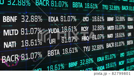 Stock market data processing against black background Stock market data processing against black background 82799801