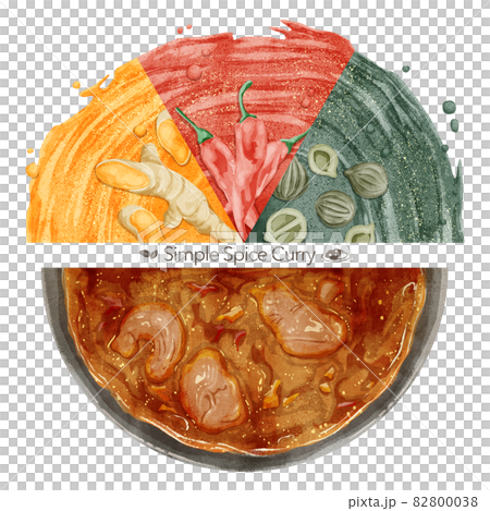 香料咖哩和3種香料的手寫水彩風格插圖 香料咖哩和3種香料的手寫水彩風格插圖 82800038