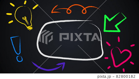 Image of whtie outlined speech bubble with green arrow and colourful icons on black background Image of whtie outlined speech bubble with green arrow and colourful icons on black background 82800182