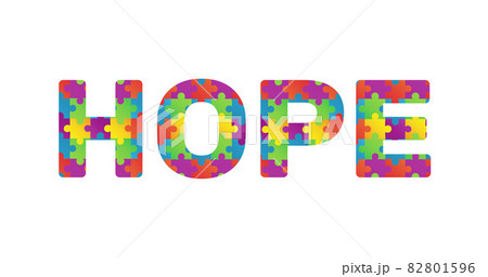 Digitally generated image of with puzzle elements forming hope text against white background Digitally generated image of with puzzle elements forming hope text against white background 82801596