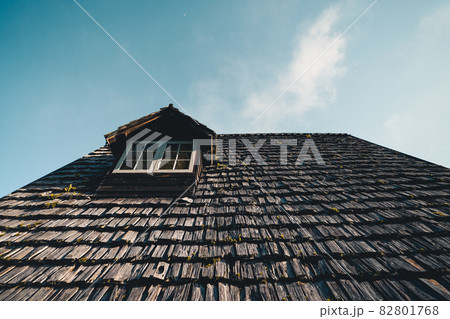 A-Frame cabin in summer morning A-Frame cabin in summer morning 82801768
