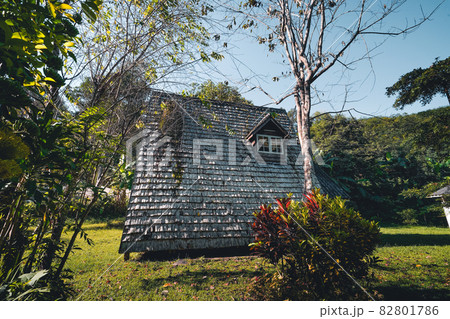 A-Frame cabin in summer morning A-Frame cabin in summer morning 82801786