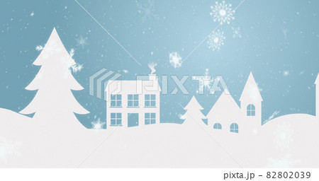 Image of snowflakes falling over winter landscape 82802039
