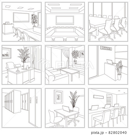 オフィスの線画ベクターイラスト オフィスの線画ベクターイラスト 82802040