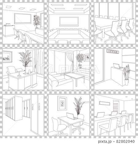 オフィスの線画ベクターイラスト オフィスの線画ベクターイラスト 82802040