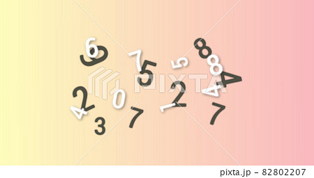 Random numbers and alphabets moving and changing against orange and pink background 82802207