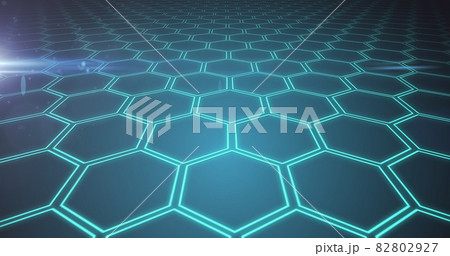 Image of network of interconnected glowing green hexagons 82802927