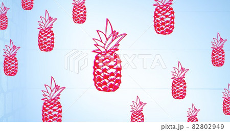 Composition of rows of pineapples on blue background 82802949