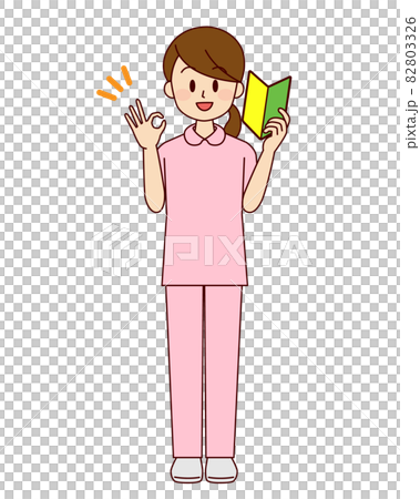 Female nurse showing beginner OK 82803326