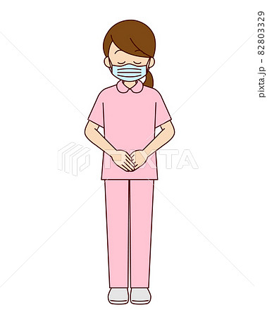 お辞儀をする女性看護師 マスク のイラスト素材