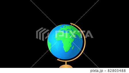 Spinning globe against multiple people wearing face mask icons on black background 82803488