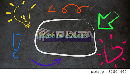 Digital image of welcome back to school text and school concept icons against grey background Digital image of welcome back to school text and school concept icons against grey background 82804442