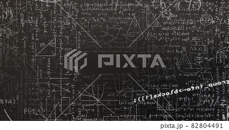 Digital image of data processing against mathematical equations on black background 82804491
