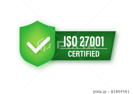 ISO 27001 Certified badge neon icon. Certification stamp. Vector stock illustration. 82804561