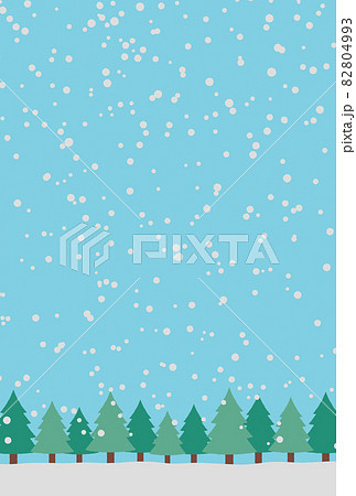 森に雪が降る冬 クリスマス背景 縦 水色 のイラスト素材