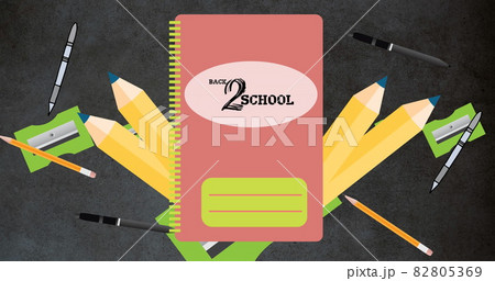 Image of back to school text over school icons Image of back to school text over school icons 82805369