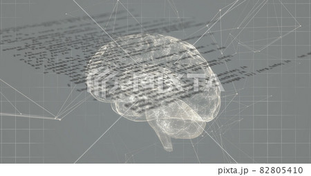 Image of data processing and network of connections with human brain spinning 82805410