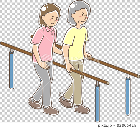 歩行リハビリをする高齢者のイラスト素材