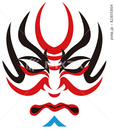 日本の伝統芸能 歌舞伎の顔のメイク 隈取り イラスト ベクターのイラスト素材