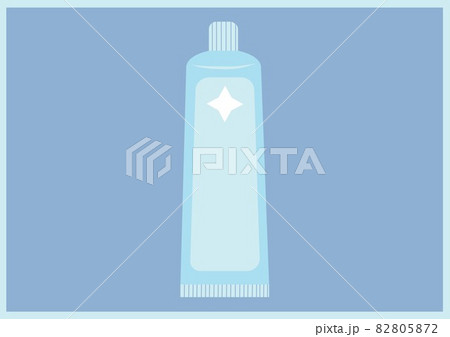 Composition of white and blue toothpaste icon on blue background 82805872