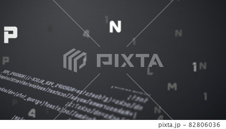 Digital image of multiple changing numbers and alphabets against data processing on grey backgro Digital image of multiple changing numbers and alphabets against data processing on grey backgro 82806036