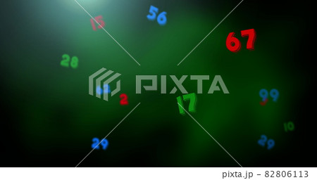 Digital image of multicolored numbers floating and moving against grey background Digital image of multicolored numbers floating and moving against grey background 82806113