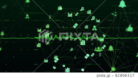 Globe of network of digital icons spinning against data processing Globe of network of digital icons spinning against data processing 82806317