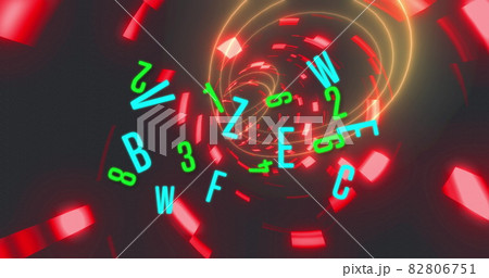 Image of numbers and letters changing over glowing tunnel Image of numbers and letters changing over glowing tunnel 82806751