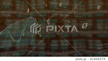 Digital image of multiple numbers and symbols floating against financial data processing Digital image of multiple numbers and symbols floating against financial data processing 82806979