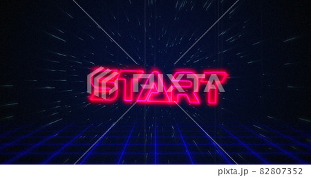 Retro Start text glitching over blue and red squares on white hyperspace effect 82807352