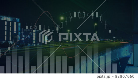 Digital image of financial data processing against night city traffic 82807660
