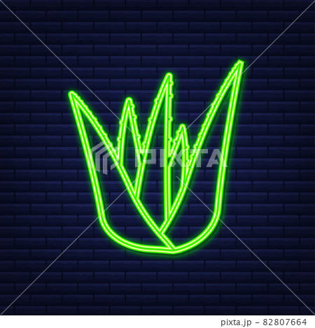 Neon aloe vera plant. Natural organic product package label. Vector stock illustration 82807664