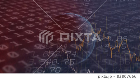 Image of financial data and binary coding processing over globe 82807666